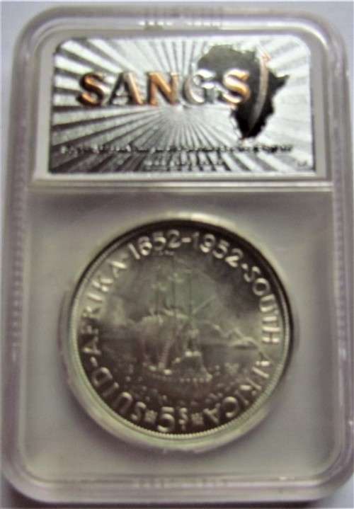 1952 CRACKED DIE SOUTH AFRICA 5 SHILLINGS - GRADED MS62