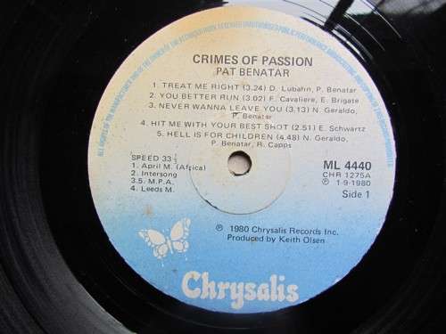 PAT BENATAR  - VINTAGE LP - CRIMES OF PASSION