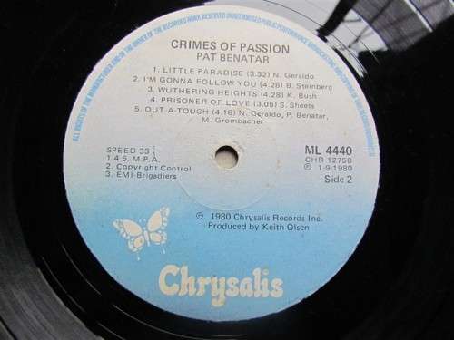 PAT BENATAR  - VINTAGE LP - CRIMES OF PASSION
