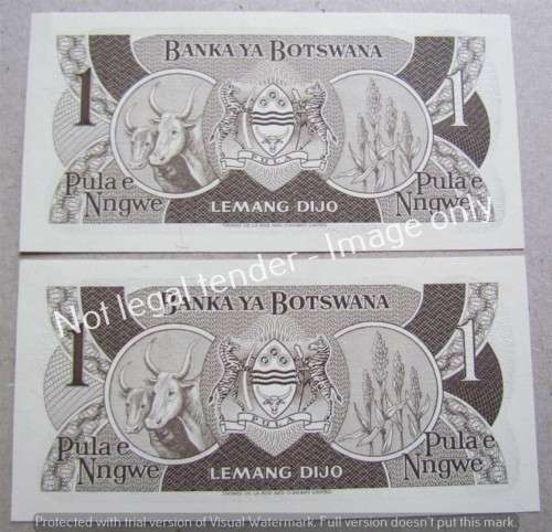 2 X BOTSWANA UNC 1 PULA CONSECUTIVE NUMBER NOTES