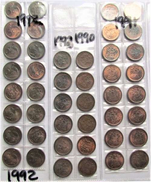 1990 to 1993 5c collection in Album page - UNC / AU - 1 bid for all **LOW START**