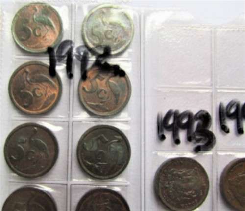 1990 to 1993 5c collection in Album page - UNC / AU - 1 bid for all **LOW START**