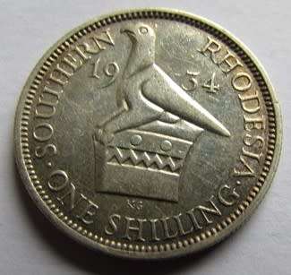 1934 RHODESIA 1 SHILLING **SILVER**low mintage**SCARCE**