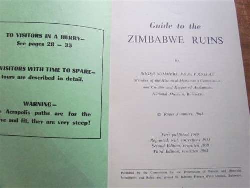 VINTAGE GUIDE TO THE ZIMBABWE RUINS - Maps + Photographs