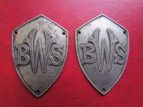 VINTAGE PAIR OF BWS ON SHIELD  BADGES - 1 BID FOR BOTH