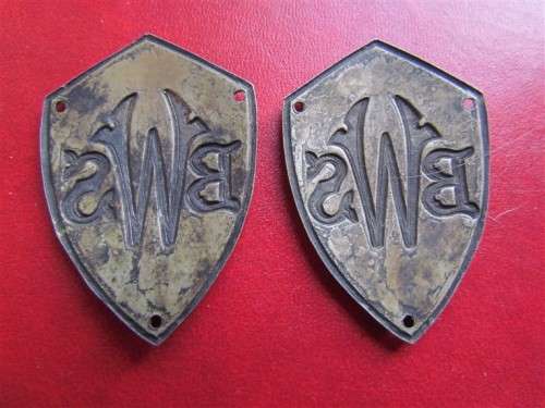 VINTAGE PAIR OF BWS ON SHIELD  BADGES - 1 BID FOR BOTH