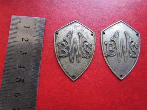 VINTAGE PAIR OF BWS ON SHIELD  BADGES - 1 BID FOR BOTH