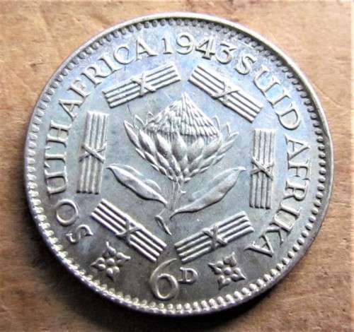 1943 Sixpence 6d SA UNION Excellent