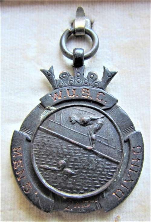 W.U.S.C Mens Diving 2nd Place Medal - In Box F.V.Evans