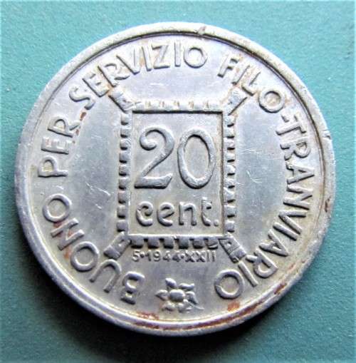 1944 Italian 20c Transport Token - 21mm Diam.