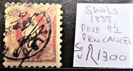 1888 Switzerland Swiss Used 9 1/2 Perf Cat.Value = R1300