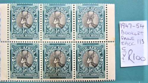 1947-54 SA Union Booklet Pane SACC 113