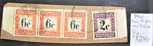 1961 Postage Dues SACC 51 + 54  On Piece Used Catalogue ValueR250.00