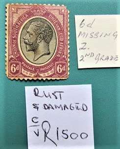 King's Head Union 6d Missing 2 dots Error - Cat. Value = R1500.00 Damaged