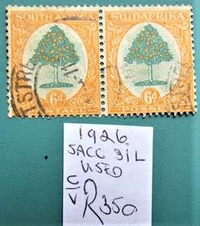 1926 Used 6d Pair Cat. Value = R350.00