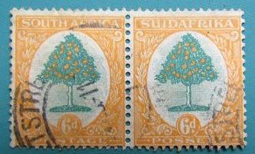 1926 Used 6d Pair Cat. Value = R350.00