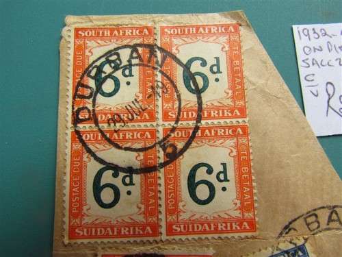 SA Union 1932-42 Postage Due On Piece SACC 27 + 28a