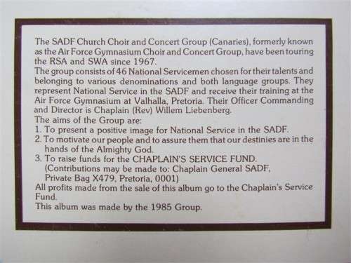 SADF Church & Concert Choir - Canaries - Vintage Vinyl LP Record