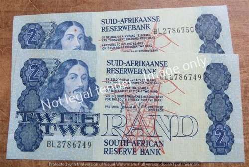 2 x Consecutive Even De Kock B Series R2 Notes - Rust Spots