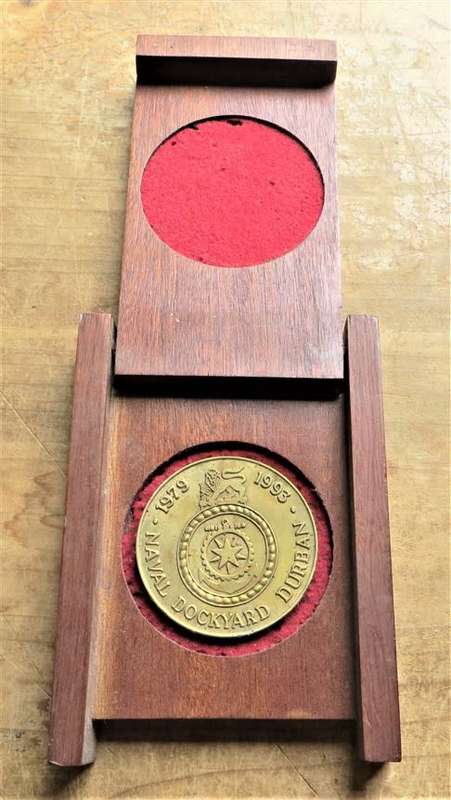 Large Natal Naval Dockyard Medallion 50mm mounted in wood Box
