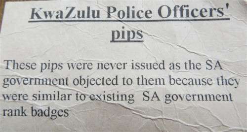 Kwa Zulu Police Officers Pip **SCARCE** Never Issued
