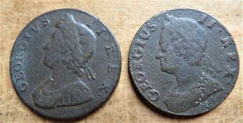 2 X Brittania Georgius II Half Penny Scarce- 1 Bid for both