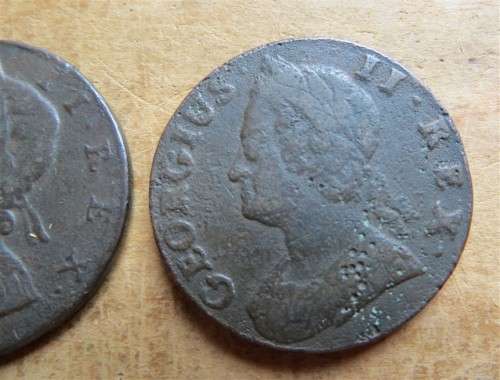 2 X Brittania Georgius II Half Penny Scarce- 1 Bid for both