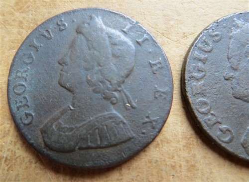 2 X Brittania Georgius II Half Penny Scarce- 1 Bid for both