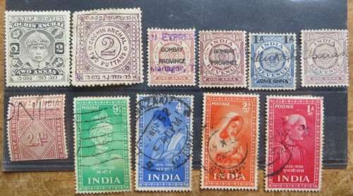 Early India Postage Stamps on Card - 1 Bid for All