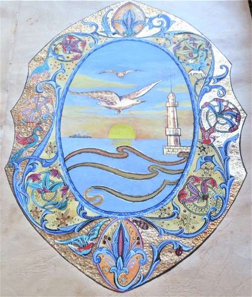 2 x Embossed & Painted pieces on Artisan Paper +- 300mm x 380 mm- 1 Bid for Both