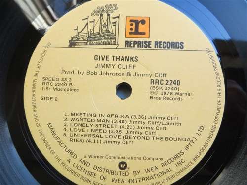 Jimmy Cliff Give Thankz Vintage Vinyl LP record