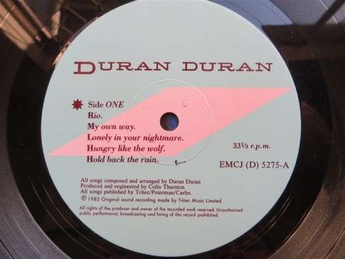 Duran Duran Rio Vintage Vinyl LP record with Inner sleeve only