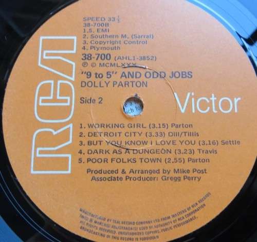 Vintage Vinyl LP - Dolly Parton - 9 to 5 & odd jobs