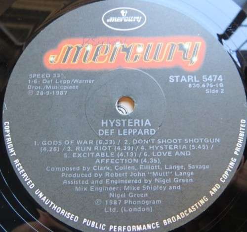 Vintage Vinyl LP - Def Leppard - Hysteria - VG