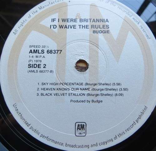 Vintage Vinyl LP - Budgie - If I were Britannia , I`s waive the rules