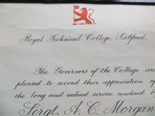 1935-56 Thank You Letter to Sergeant A.C Morgan - Royal Technical College