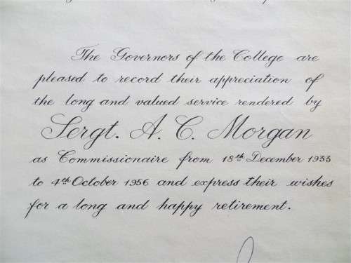 1935-56 Thank You Letter to Sergeant A.C Morgan - Royal Technical College