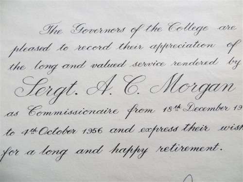 1935-56 Thank You Letter to Sergeant A.C Morgan - Royal Technical College
