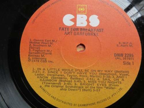 Vintage Vinyl LP - Good Condition - Art Garfunkel Fate for Breakfast