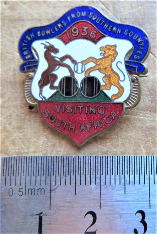 1936 British Bowlers Southern Counties to SA Enamelled Badge