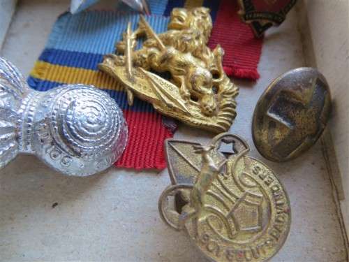 Assorted Badges in a Box - Scout + red cross + blood + military army