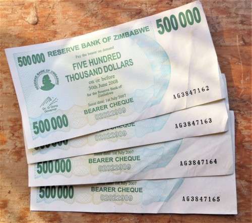 4 x Zimbabwe $500 000 Bearer Cheque notes - Consecutive Numbers