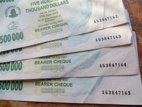 4 x Zimbabwe $500 000 Bearer Cheque notes - Consecutive Numbers
