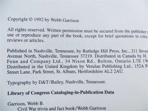 Civil War Trivia & Fact Book - Webb Garrison