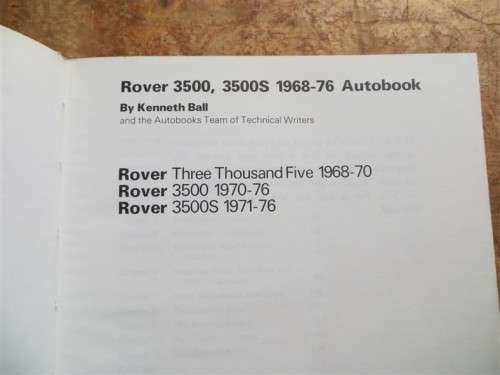 Rover 3500 Owners workshop Manual - Autobooks