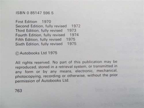 Rover 3500 Owners workshop Manual - Autobooks