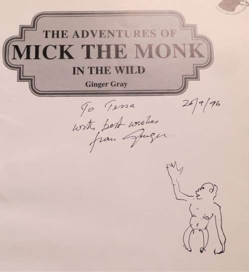 2 x Mick the Monk Illustrated Books - 1 signed & a drawing by author