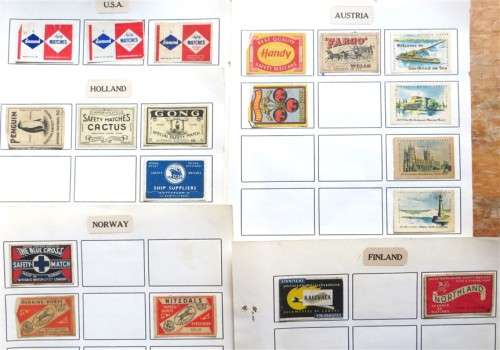 Vintage Matchbox labels Collection - USA/Austria/Norway/Finland circa.1950`s