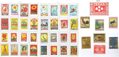 India Vintage Matchbox labels Collection - Let Frame as Pop Art/collectables circa.1950`s