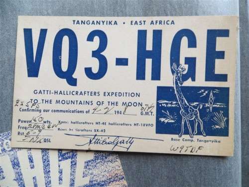 2 X 1948 Gatti Hallicrafters - Kilimanjaro - Transmission Cards from Base Camp